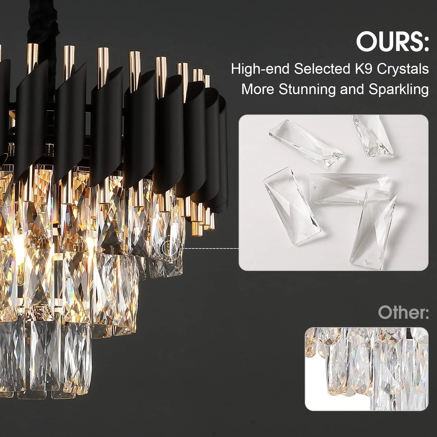 لوسترهای کریستالی مدرن HUA QIANG WANG، سه طبقه، مشکی و طلایی، چراغ آویز، لوسترهای گرد 16 اینچی، نورپردازی سقفی دیمر پذیر برای اتاق نشیمن، اتاق غذاخوری، راهرو، اتاق خواب، آشپزخانه لوسترهای کریستالی مدرن HUA QIANG WANG، سه طبقه، مشکی و طلایی، چراغ آویز، لوسترهای گرد 16 اینچی، نورپردازی سقفی دیمر پذیر برای اتاق نشیمن، اتاق غذاخوری، راهرو، اتاق خواب، آشپزخانه