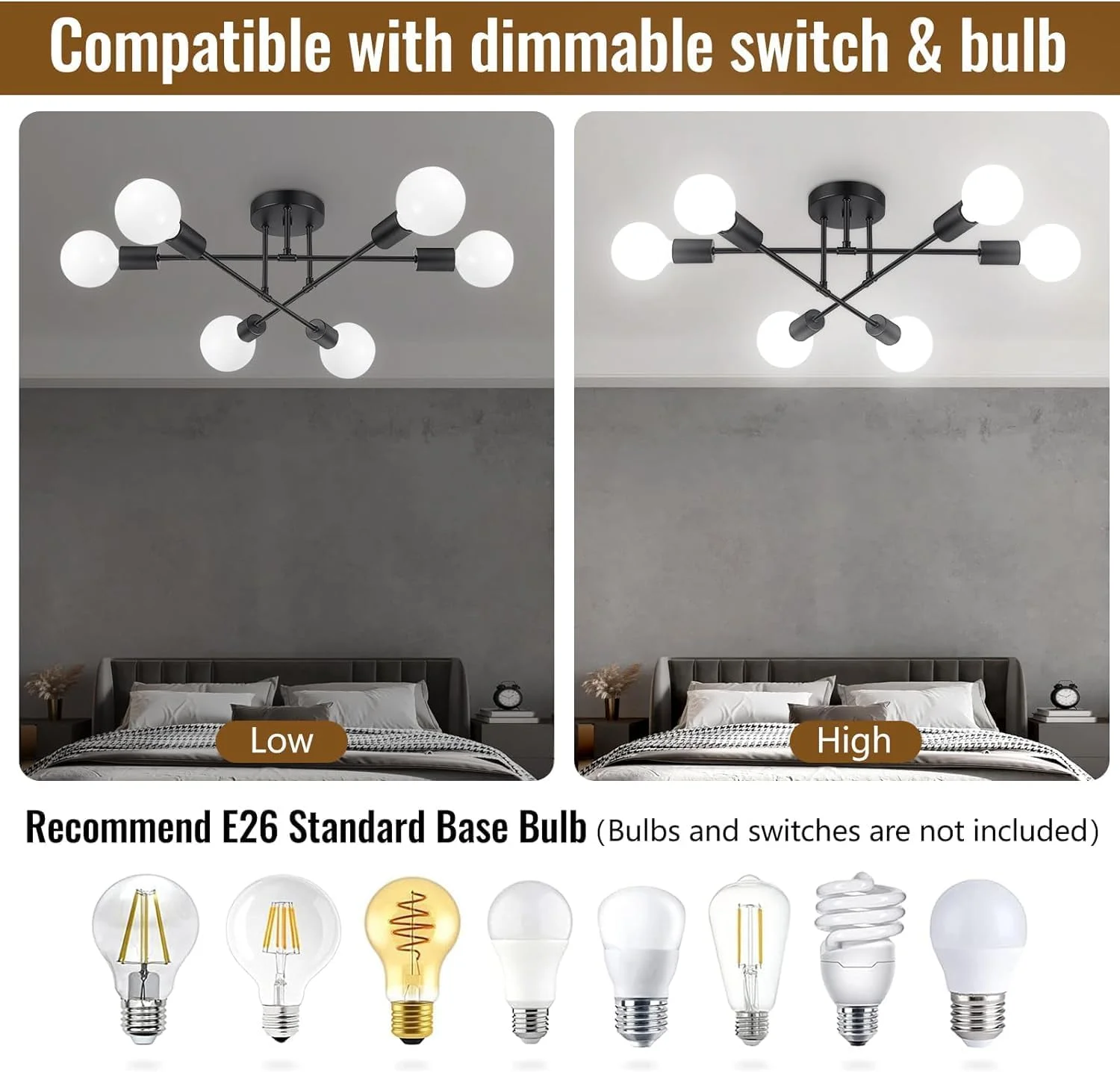 لوستر اسپوتنیک مشکی HUA QIANG WANG، چراغ سقفی مدرن 6 شاخه مناسب اتاق نشیمن، اتاق غذاخوری، اتاق خواب لوستر اسپوتنیک مشکی HUA QIANG WANG، چراغ سقفی مدرن 6 شاخه مناسب اتاق نشیمن، اتاق غذاخوری، اتاق خواب