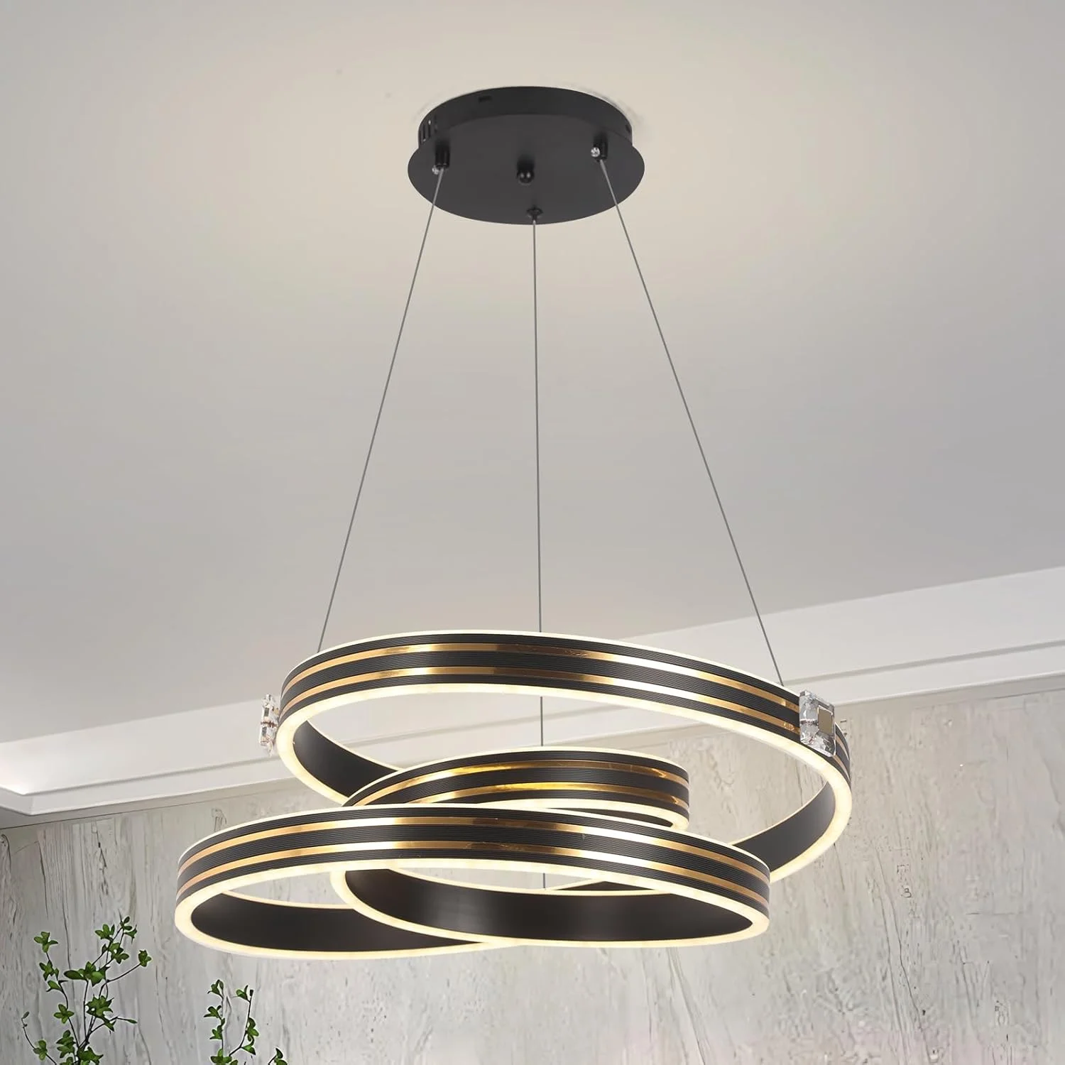 لوستر مدرن کم نور شونده YT YATAI LIGHTING، لوستر LED مشکی، لوستر با قابلیت تنظیم ارتفاع و سه رنگ نور برای اتاق ناهار خوری، اتاق نشیمن، اتاق خواب، 3000-6000K، 128W