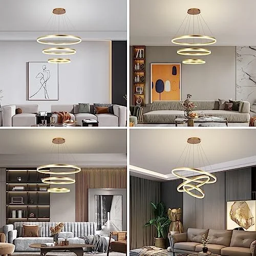 چراغ آویز مدرن LED حلقه‌ای YT YATAI LIGHTING برای اتاق نشیمن، اتاق خواب و اتاق غذاخوری، لوستر گرد با کنترل از راه دور، نور قابل تنظیم، ارتفاع قابل تنظیم و دمای رنگ 3گانه