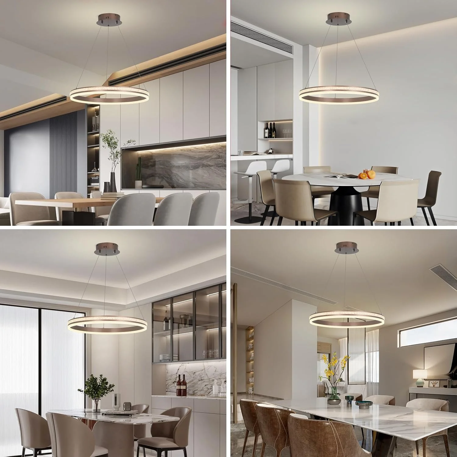 لوستر ال ای دی مدرن YT YATAI LIGHTING، لوستر ال ای دی حلقه ای معاصر با کنترل از راه دور، چراغ آویز دایره ای قهوه ای رنگ با قابلیت تنظیم نور، مناسب برای اتاق نشیمن و ناهارخوری، 67 وات