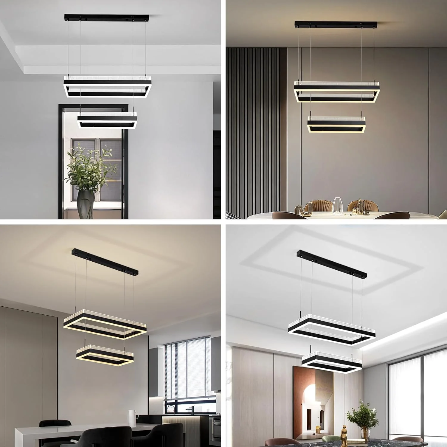 لوستر مشکی مستطیلی اتاق ناهارخوری YT YATAI LIGHTING، لوستر مدرن مینیمالیستی 2 مستطیلی برای اتاق خواب، میز آشپزخانه، لوستر آکریلیک با دمای رنگ قابل تنظیم