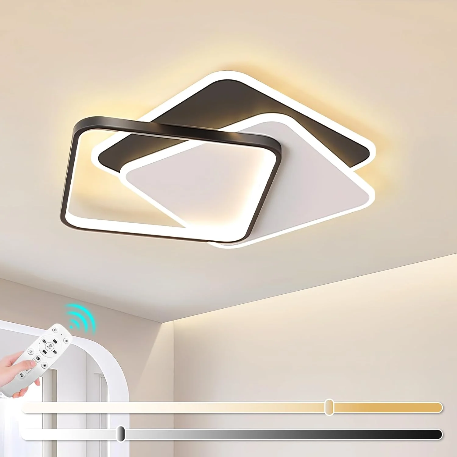 چراغ سقفی ال ای دی مدرن YATAI LIGHTING مناسب اتاق خواب، چراغ های سقفی مربع سفید و مشکی برای اتاق نشیمن، آشپزخانه، اتاق غذاخوری، مطالعه، چراغ سقفی اکریلیک دیمر پذیر (35073)