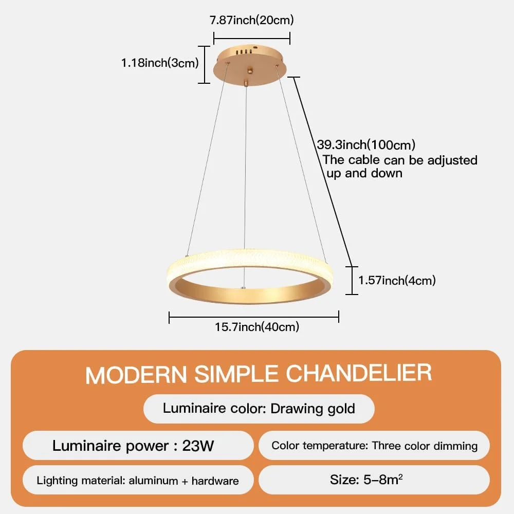 لوسترهای ال ای دی مدرن YT YATAI LIGHTING، حلقه های ال ای دی، چراغ های آویز حلقه های کریستالی لوکس، چراغ سقفی معاصر، نورپردازی آویز مناسب اتاق غذاخوری، اتاق نشیمن، سرسرا، 15.7 اینچ، طلایی