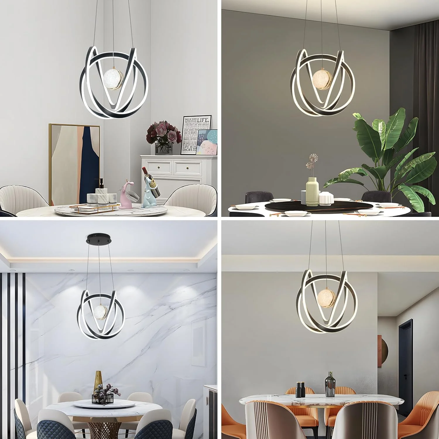 چراغ آویز LED سه رنگ قابل تنظیم YATAI، لوستر آویز مدرن مینیمالیستی، نورپردازی آویز نامنظم 117 واتی، چراغ آویز معاصر قابل تنظیم برای اتاق نشیمن، اتاق غذاخوری، اتاق خواب (مشکی)