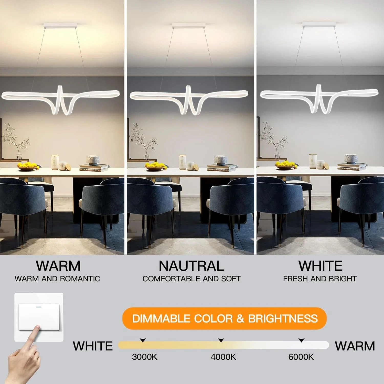 لوستر مدرن ساده سفید YATAI - کنترل از راه دور، تنظیم نور سه رنگ، قابلیت تنظیم ارتفاع، مناسب برای فضای 10-15 متر مربع - ایده آل برای اتاق ناهار خوری، اتاق نشیمن و رستوران - 110 وات لوستر مدرن ساده سفید YATAI - کنترل از راه دور، تنظیم نور سه رنگ، قابلیت تنظیم ارتفاع، مناسب برای فضای 10-15 متر مربع - ایده آل برای اتاق ناهار خوری، اتاق نشیمن و رستوران - 110 وات