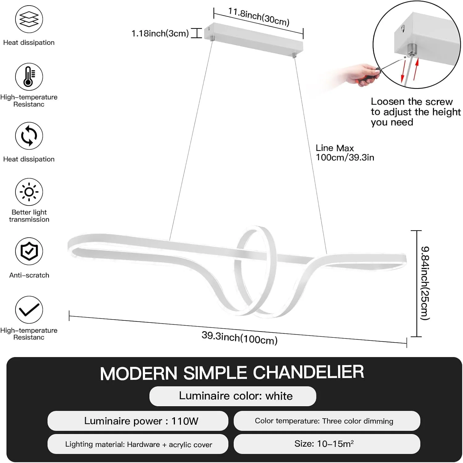 لوستر مدرن ساده سفید YATAI - کنترل از راه دور، تنظیم نور سه رنگ، قابلیت تنظیم ارتفاع، مناسب برای فضای 10-15 متر مربع - ایده آل برای اتاق ناهار خوری، اتاق نشیمن و رستوران - 110 وات لوستر مدرن ساده سفید YATAI - کنترل از راه دور، تنظیم نور سه رنگ، قابلیت تنظیم ارتفاع، مناسب برای فضای 10-15 متر مربع - ایده آل برای اتاق ناهار خوری، اتاق نشیمن و رستوران - 110 وات