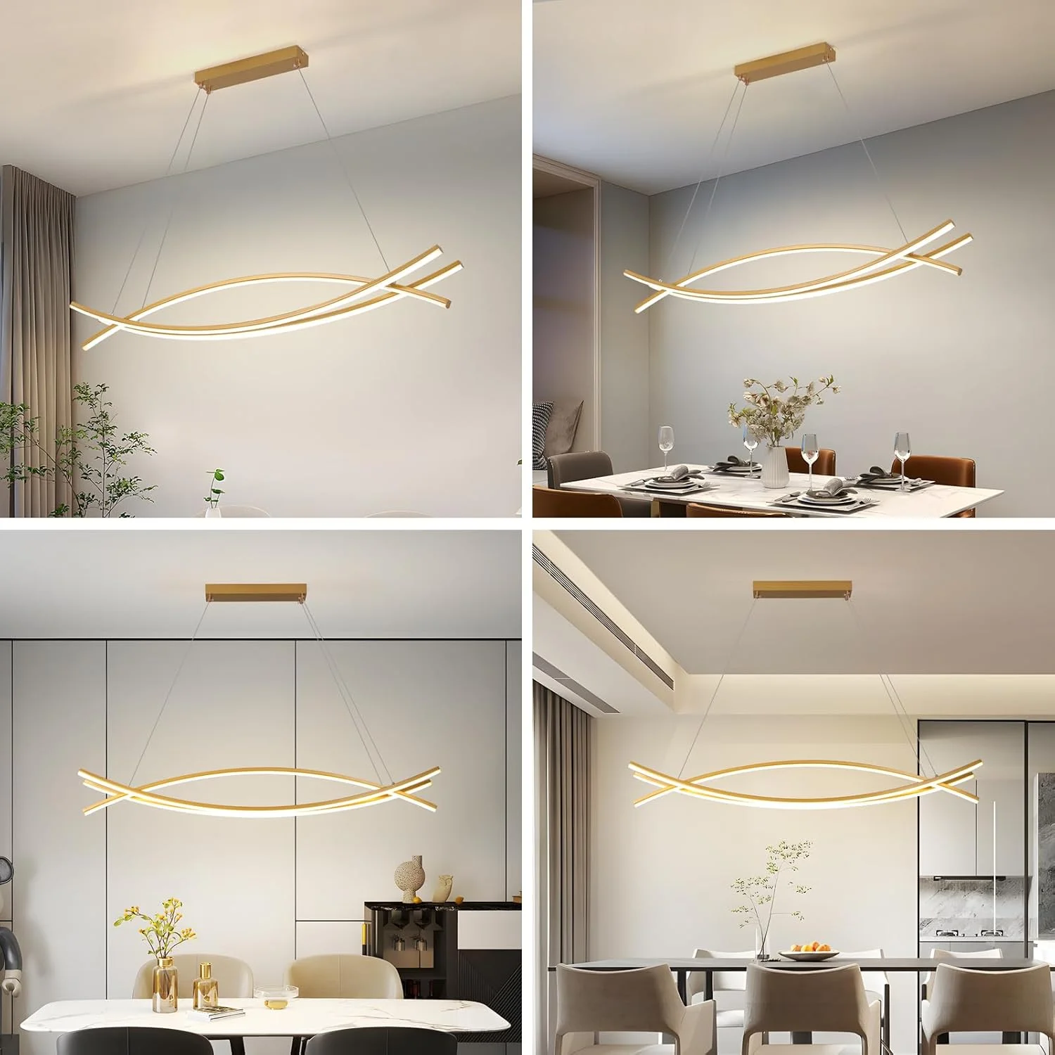 لوستر مدرن YATAI با طراحی خطی و آویز نوار LED، کنترل از راه دور، ارتفاع قابل تنظیم، بدنه فلزی و اکریلیک، مناسب برای اتاق ناهارخوری و جزیره آشپزخانه، 54 وات (طلایی)