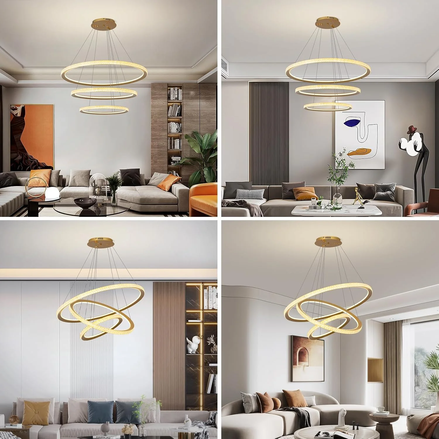 لوستر ال ای دی مدرن یاتای، حلقه طلایی با قابلیت تنظیم ارتفاع و تغییر رنگ، مناسب اتاق ناهارخوری، اتاق نشیمن و اتاق خواب، 193 وات لوستر ال ای دی مدرن یاتای، حلقه طلایی با قابلیت تنظیم ارتفاع و تغییر رنگ، مناسب اتاق ناهارخوری، اتاق نشیمن و اتاق خواب، 193 وات