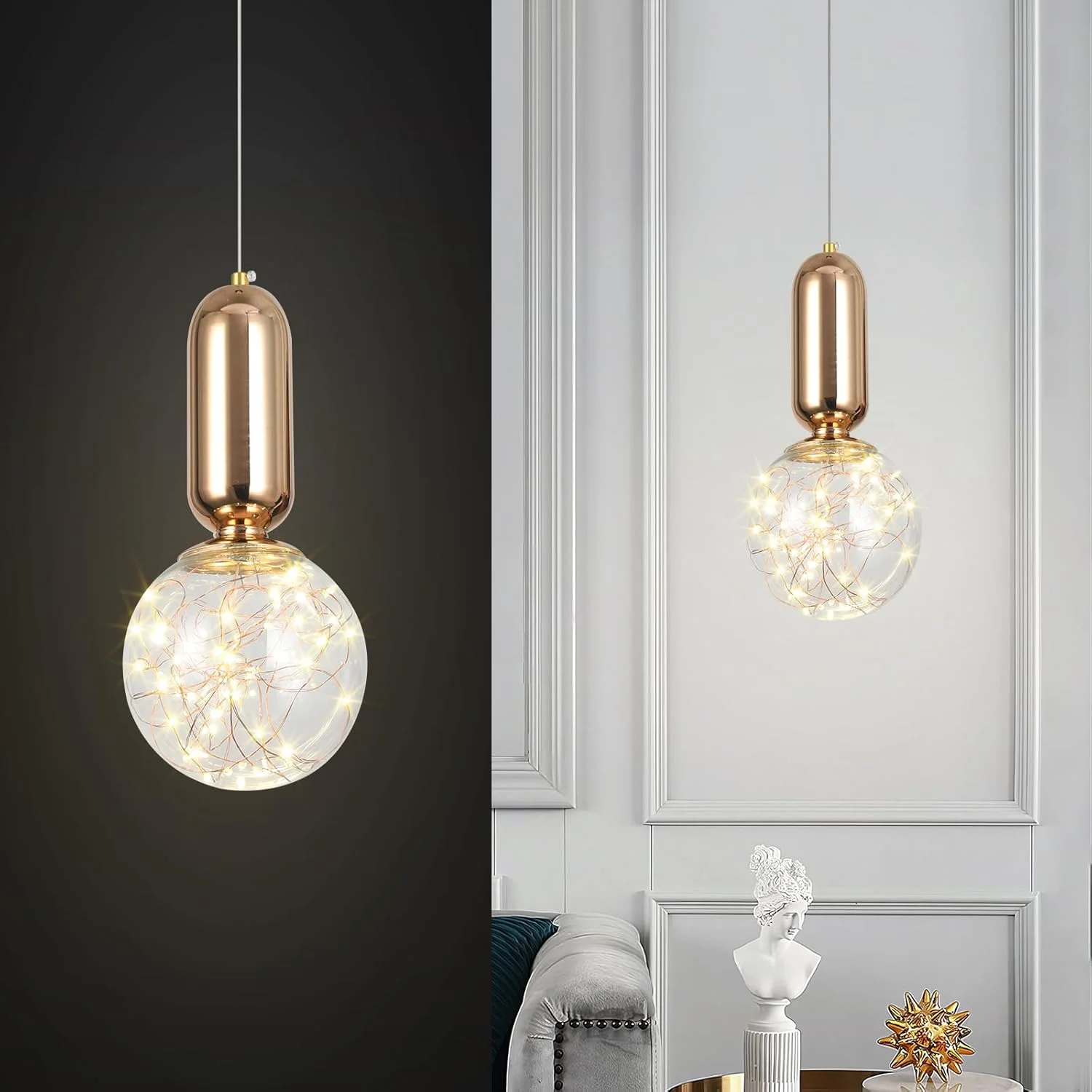 چراغ آویز LED یاتای طرح گل ستاره ای، چراغ سقفی 6 وات با قابلیت تنظیم ارتفاع، چراغ آویز فلزی، چراغ سقفی داخلی برای اتاق خواب و نشیمن 3000-6000K، 6 وات