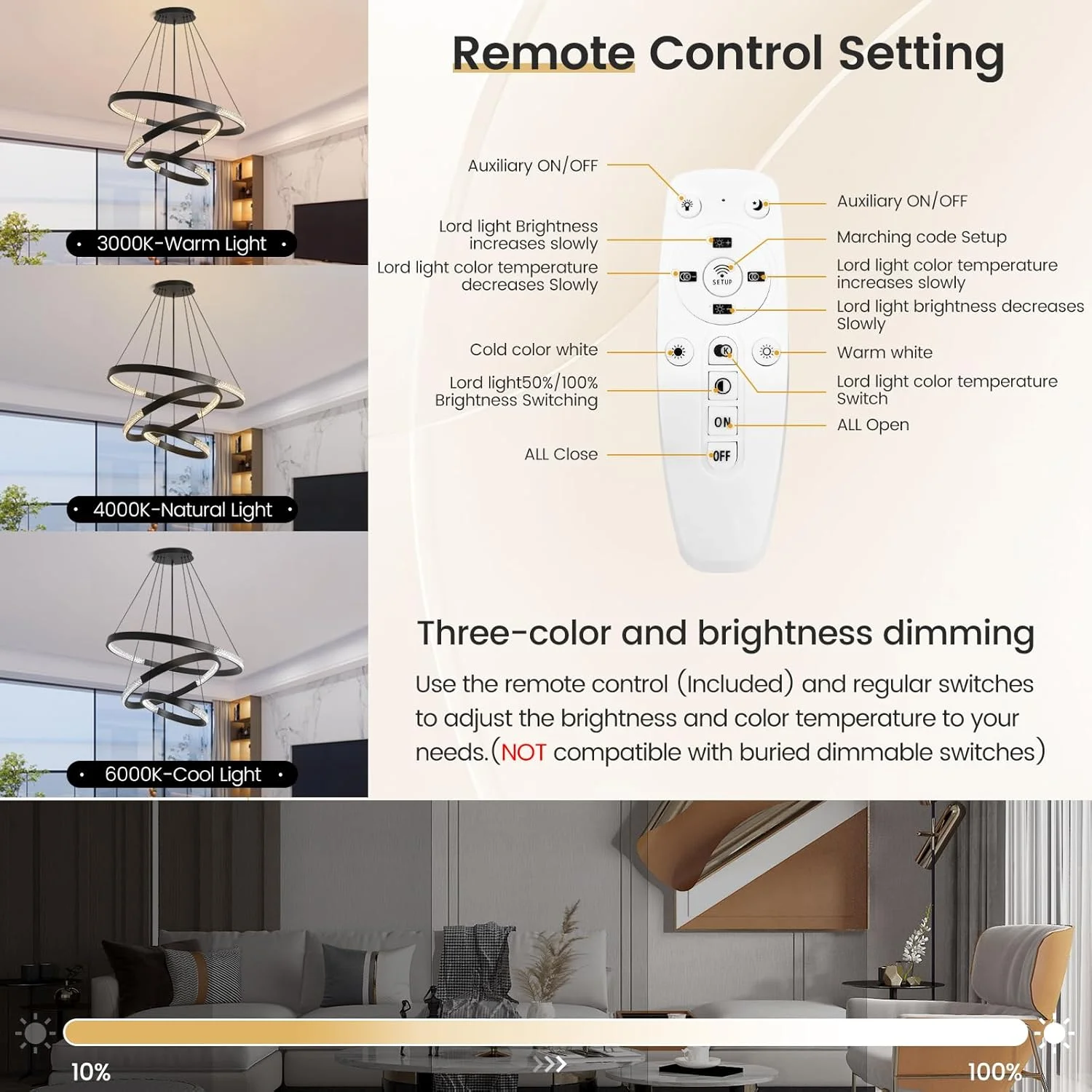لوستر ال ای دی گرد مدرن YATAI، دیمر پذیر با کنترل از راه دور. چراغ لوستر مشکی با ارتفاع قابل تنظیم برای اتاق ناهارخوری، اتاق خواب و جزیره آشپزخانه، 102 وات، 3000K-6000K لوستر ال ای دی گرد مدرن YATAI، دیمر پذیر با کنترل از راه دور. چراغ لوستر مشکی با ارتفاع قابل تنظیم برای اتاق ناهارخوری، اتاق خواب و جزیره آشپزخانه، 102 وات، 3000K-6000K