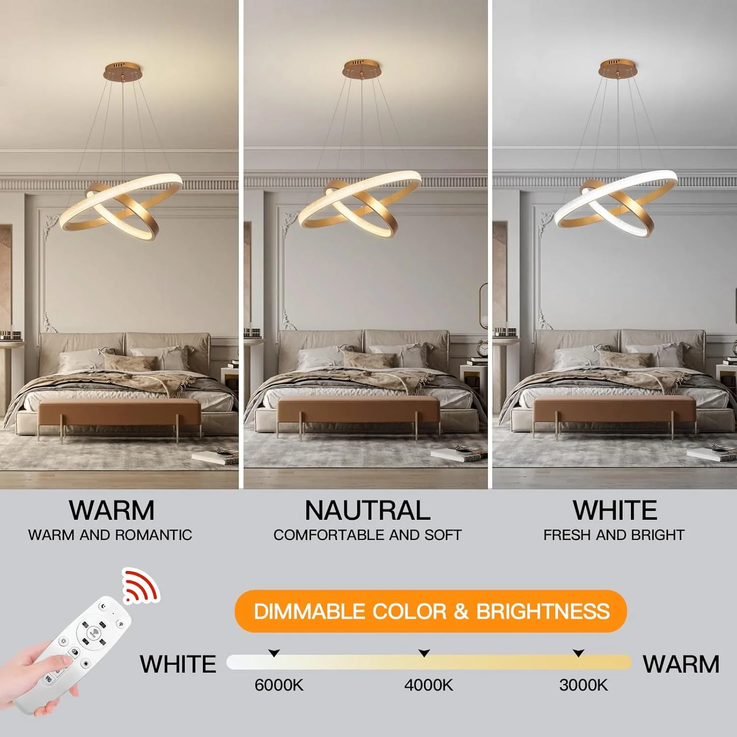 لوستر آویز مدرن LED حلقهای YATAI، لوستر LED سه حلقهای با کنترل از راه دور، لوستر LED مدرن دیمر شونده با سیم قابل تنظیم برای اتاق غذاخوری اتاق نشیمن، 57 وات لوستر آویز مدرن LED حلقهای YATAI، لوستر LED سه حلقهای با کنترل از راه دور، لوستر LED مدرن دیمر شونده با سیم قابل تنظیم برای اتاق غذاخوری اتاق نشیمن، 57 وات