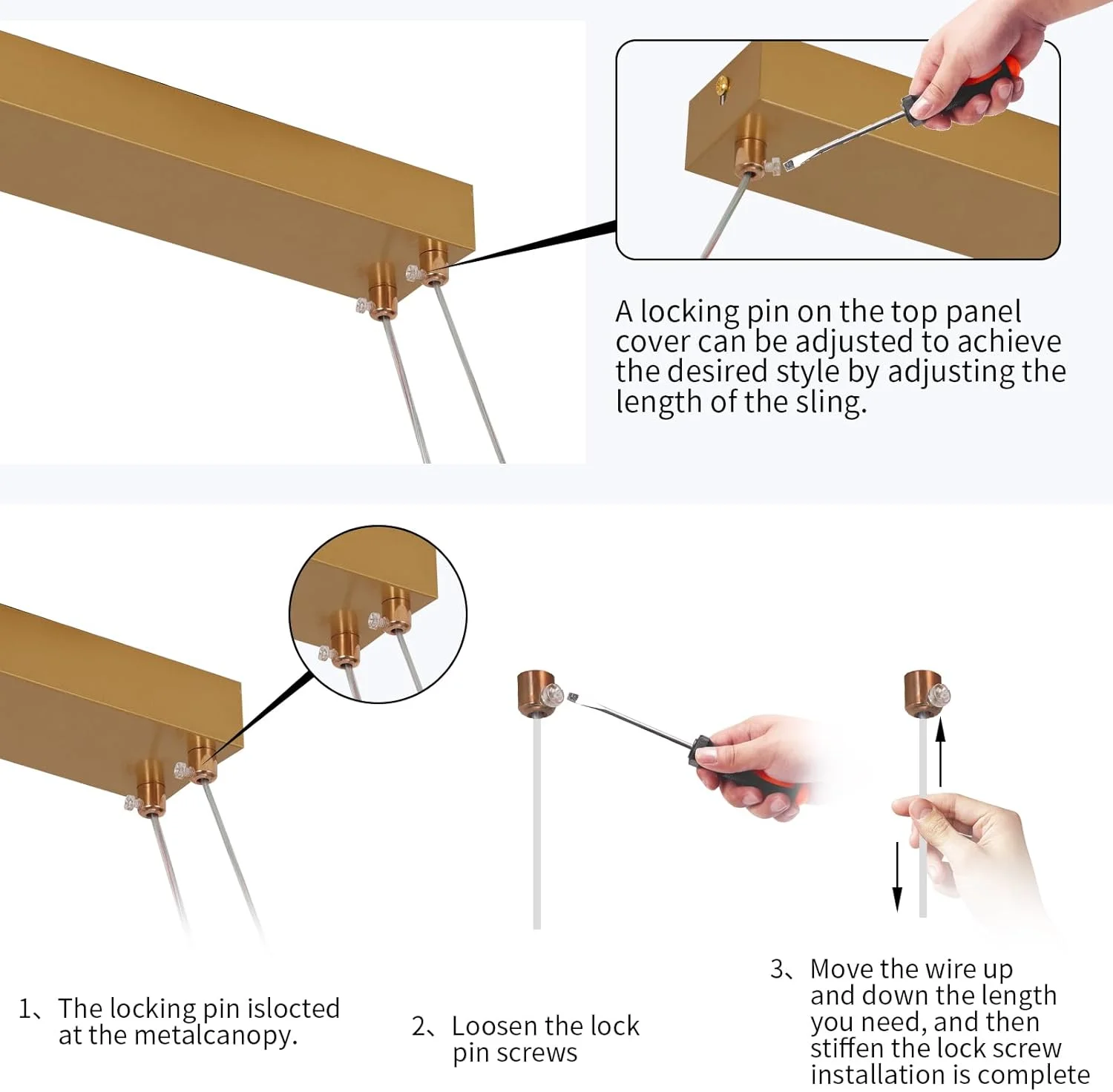 لوستر مدرن YATAI با طراحی خطی و آویز نوار LED، کنترل از راه دور، ارتفاع قابل تنظیم، بدنه فلزی و اکریلیک، مناسب برای اتاق ناهارخوری و جزیره آشپزخانه، 54 وات (طلایی)