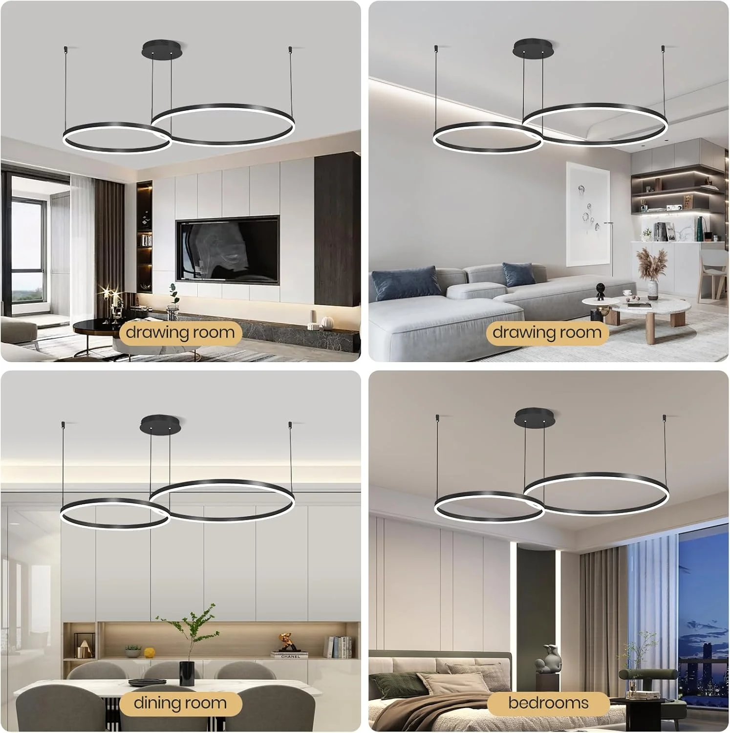 لوستر حلقه ای مدرن LED یاتای، لوستر دو طبقه دیمر پذیر، 57 وات با ارتفاع قابل تنظیم با کنترل از راه دور، 3000K-6000K برای اتاق نشیمن، اتاق خواب و اتاق غذاخوری