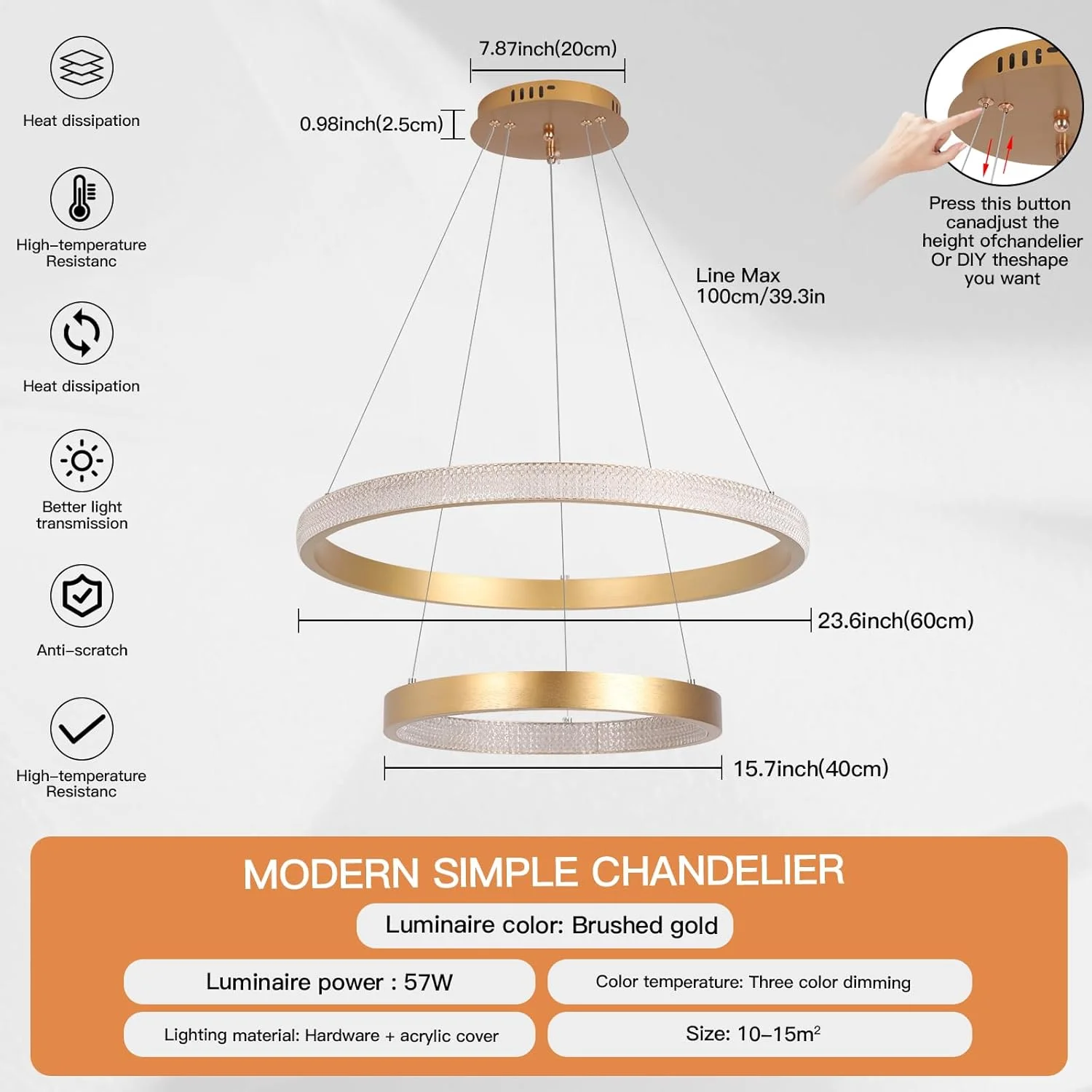 لوستر آویز مدرن LED حلقهای YATAI، لوستر LED سه حلقهای با کنترل از راه دور، لوستر LED مدرن دیمر شونده با سیم قابل تنظیم برای اتاق غذاخوری اتاق نشیمن، 57 وات لوستر آویز مدرن LED حلقهای YATAI، لوستر LED سه حلقهای با کنترل از راه دور، لوستر LED مدرن دیمر شونده با سیم قابل تنظیم برای اتاق غذاخوری اتاق نشیمن، 57 وات