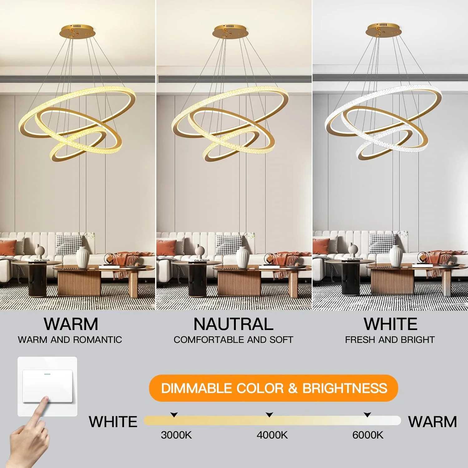 لوستر ال ای دی مدرن یاتای، حلقه طلایی با قابلیت تنظیم ارتفاع و تغییر رنگ، مناسب اتاق ناهارخوری، اتاق نشیمن و اتاق خواب، 193 وات لوستر ال ای دی مدرن یاتای، حلقه طلایی با قابلیت تنظیم ارتفاع و تغییر رنگ، مناسب اتاق ناهارخوری، اتاق نشیمن و اتاق خواب، 193 وات