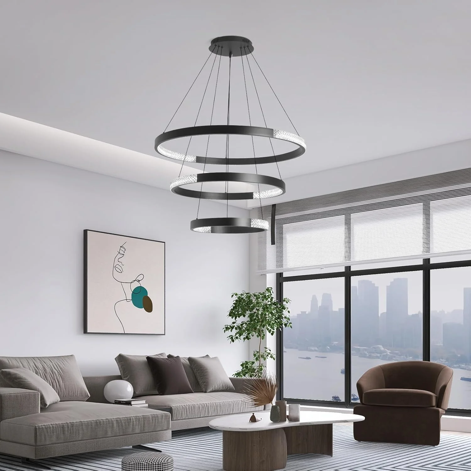 لوستر ال ای دی گرد مدرن YATAI، دیمر پذیر با کنترل از راه دور. چراغ لوستر مشکی با ارتفاع قابل تنظیم برای اتاق ناهارخوری، اتاق خواب و جزیره آشپزخانه، 102 وات، 3000K-6000K لوستر ال ای دی گرد مدرن YATAI، دیمر پذیر با کنترل از راه دور. چراغ لوستر مشکی با ارتفاع قابل تنظیم برای اتاق ناهارخوری، اتاق خواب و جزیره آشپزخانه، 102 وات، 3000K-6000K