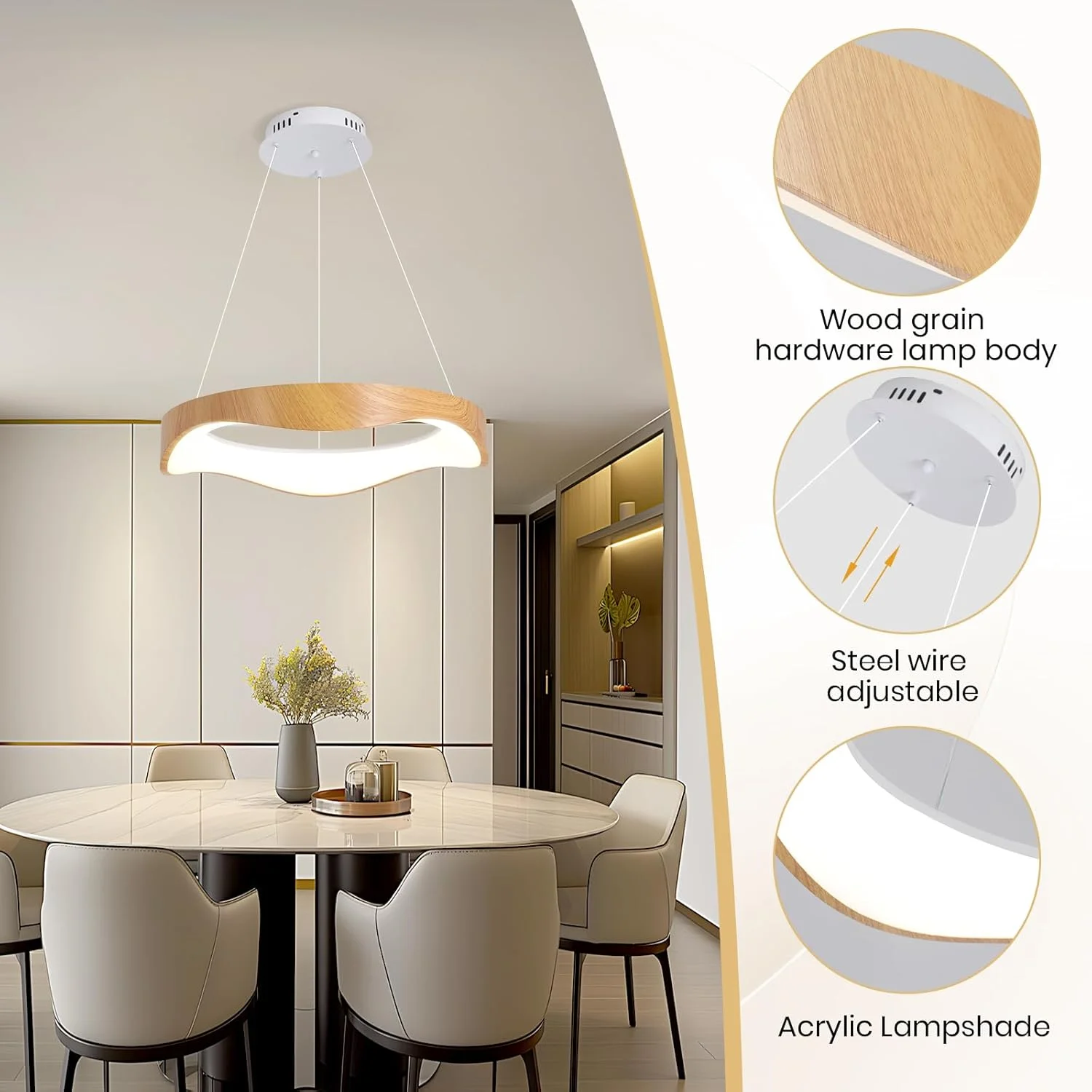 لوستر ال ای دی گرد مدرن سفید با روکش چوب YATAI، چراغ سقفی دیمر پذیر 59 وات با کنترل از راه دور، ارتفاع قابل تنظیم و رنگ 3000K–6000K، برای اتاق غذاخوری، اتاق خواب، اتاق نشیمن، 52 سانتی متر لوستر ال ای دی گرد مدرن سفید با روکش چوب YATAI، چراغ سقفی دیمر پذیر 59 وات با کنترل از راه دور، ارتفاع قابل تنظیم و رنگ 3000K–6000K، برای اتاق غذاخوری، اتاق خواب، اتاق نشیمن، 52 سانتی متر