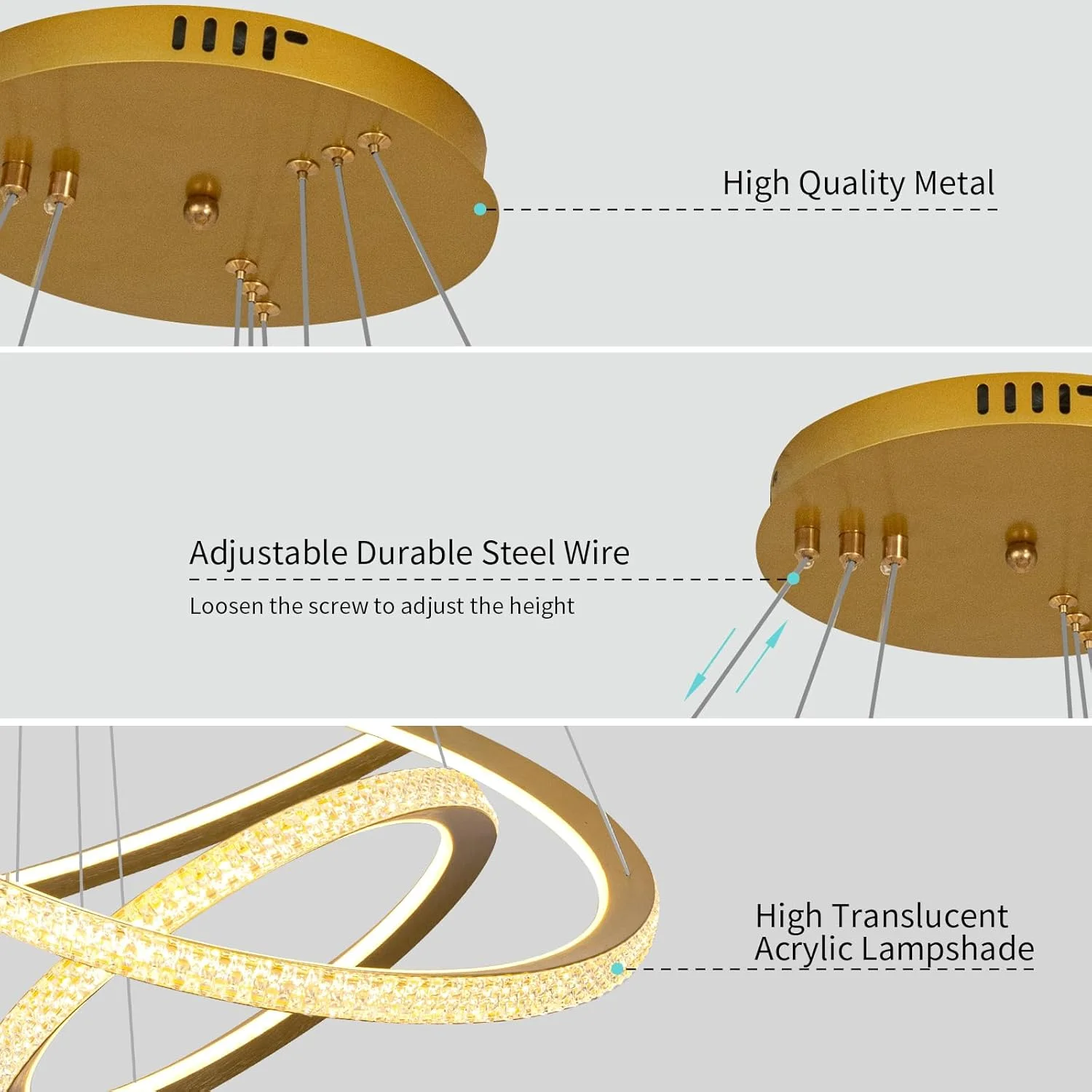 لوستر ال ای دی مدرن یاتای، حلقه طلایی با قابلیت تنظیم ارتفاع و تغییر رنگ، مناسب اتاق ناهارخوری، اتاق نشیمن و اتاق خواب، 193 وات لوستر ال ای دی مدرن یاتای، حلقه طلایی با قابلیت تنظیم ارتفاع و تغییر رنگ، مناسب اتاق ناهارخوری، اتاق نشیمن و اتاق خواب، 193 وات