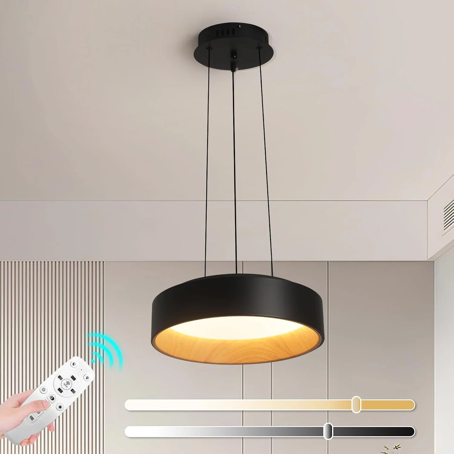 لوستر مدرن LED گرد مشکی YATAI، چراغ سقفی 24 وات دیمر شونده، لوستر با ارتفاع قابل تنظیم با کنترل از راه دور، ایده آل برای اتاق خواب، اتاق غذاخوری و اتاق نشیمن