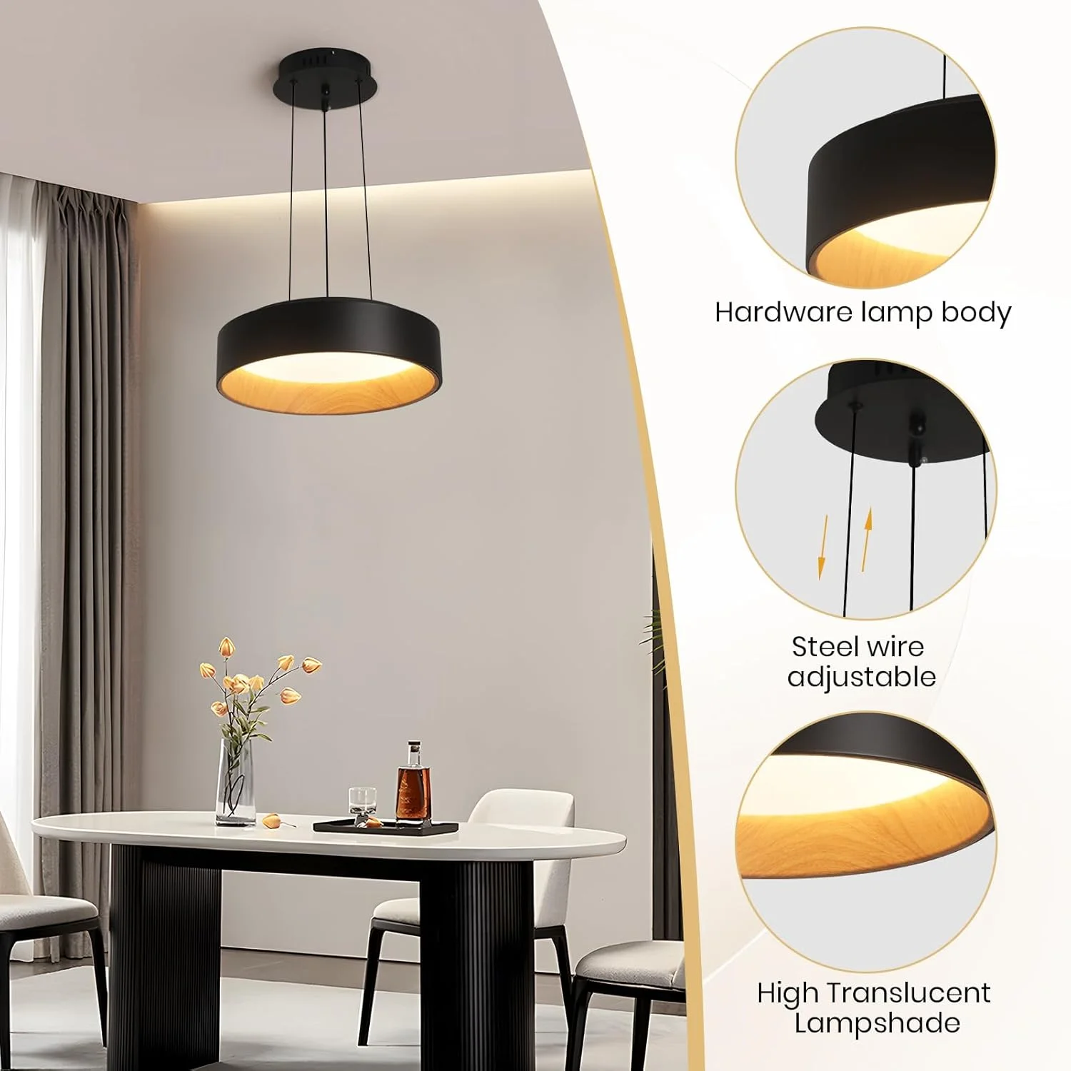 لوستر مدرن LED گرد مشکی YATAI، چراغ سقفی 24 وات دیمر شونده، لوستر با ارتفاع قابل تنظیم با کنترل از راه دور، ایده آل برای اتاق خواب، اتاق غذاخوری و اتاق نشیمن لوستر مدرن LED گرد مشکی YATAI، چراغ سقفی 24 وات دیمر شونده، لوستر با ارتفاع قابل تنظیم با کنترل از راه دور، ایده آل برای اتاق خواب، اتاق غذاخوری و اتاق نشیمن