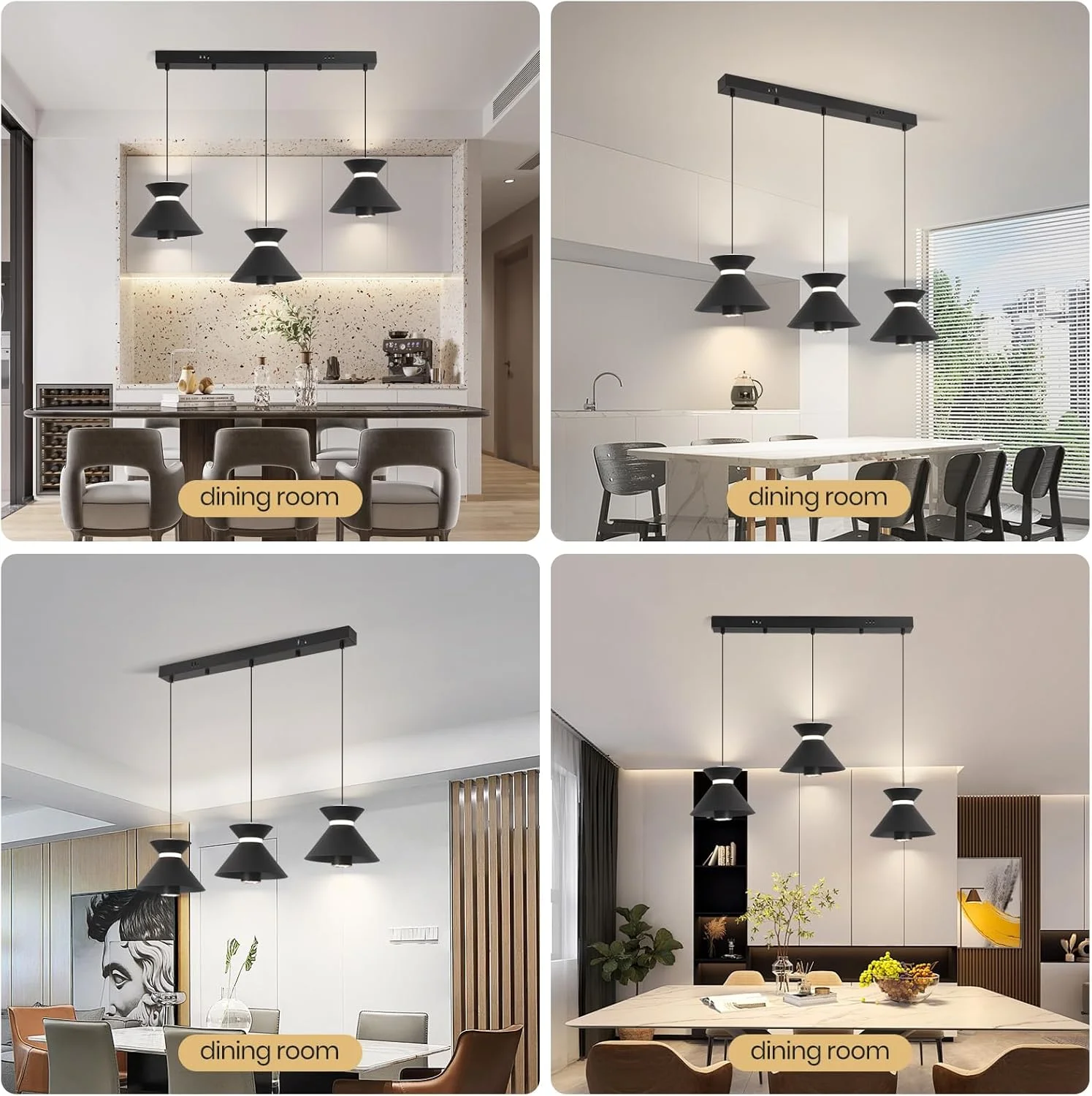 چراغ آویز مدرن LED یاتای، لوستر مخروطی شکل با ارتفاع قابل تنظیم 30 وات، نورپردازی با کنترل سوئیچ (4500K)، طراحی مینیمالیستی مشکی برای اتاق غذاخوری، جزیره آشپزخانه، 10-20 متر مربع