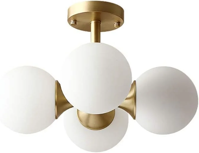 لوستر مدرن ال ای دی، لوستر مدرن 4 چراغ برنجی برس خورده، چراغ آویز طلایی اواسط قرن، چراغ های سقفی برای اتاق نشیمن