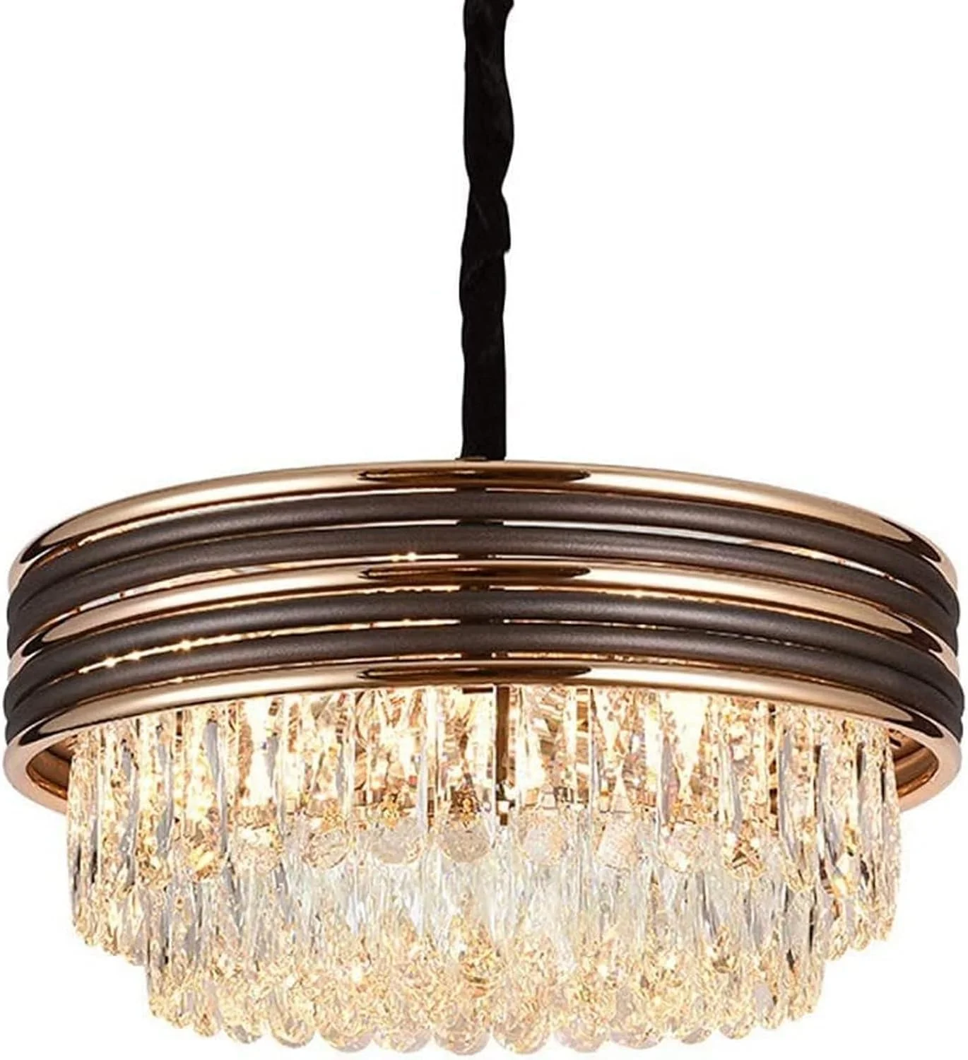 لوستر سقفی، لوستر کریستالی مدرن 6 شاخه، 2 طبقه، لوستر کریستالی روستیک، چراغ آویز قابل تنظیم، چراغ های سقفی مدرن، دکور مدرن، طلایی و مشکی - 80 * 28 سانتی متر