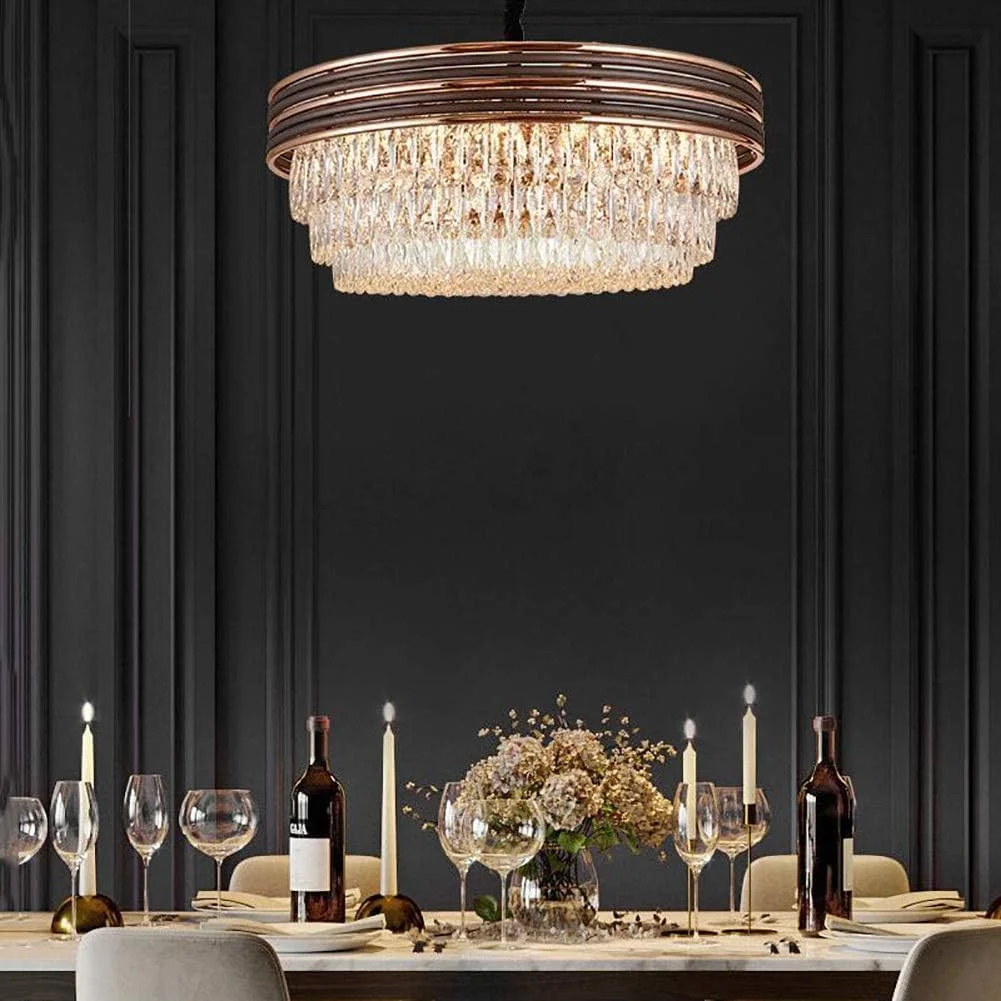 لوستر سقفی، لوستر کریستالی مدرن 6 شاخه، 2 طبقه، لوستر کریستالی روستیک، چراغ آویز قابل تنظیم، چراغ های سقفی مدرن، دکور مدرن، طلایی و مشکی - 80 * 28 سانتی متر