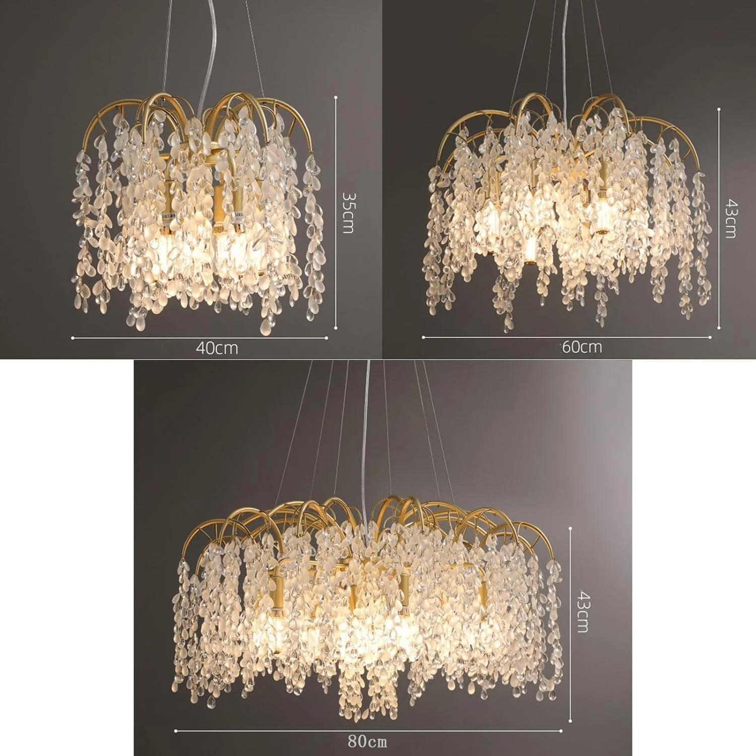 لوستر شاخه درختی مدرن، چراغ آویز کریستالی طلایی لوکس، چراغ آویز سقفی بلند قابل تنظیم، دکور مدرن، تک رنگ - 80 سانتی متر