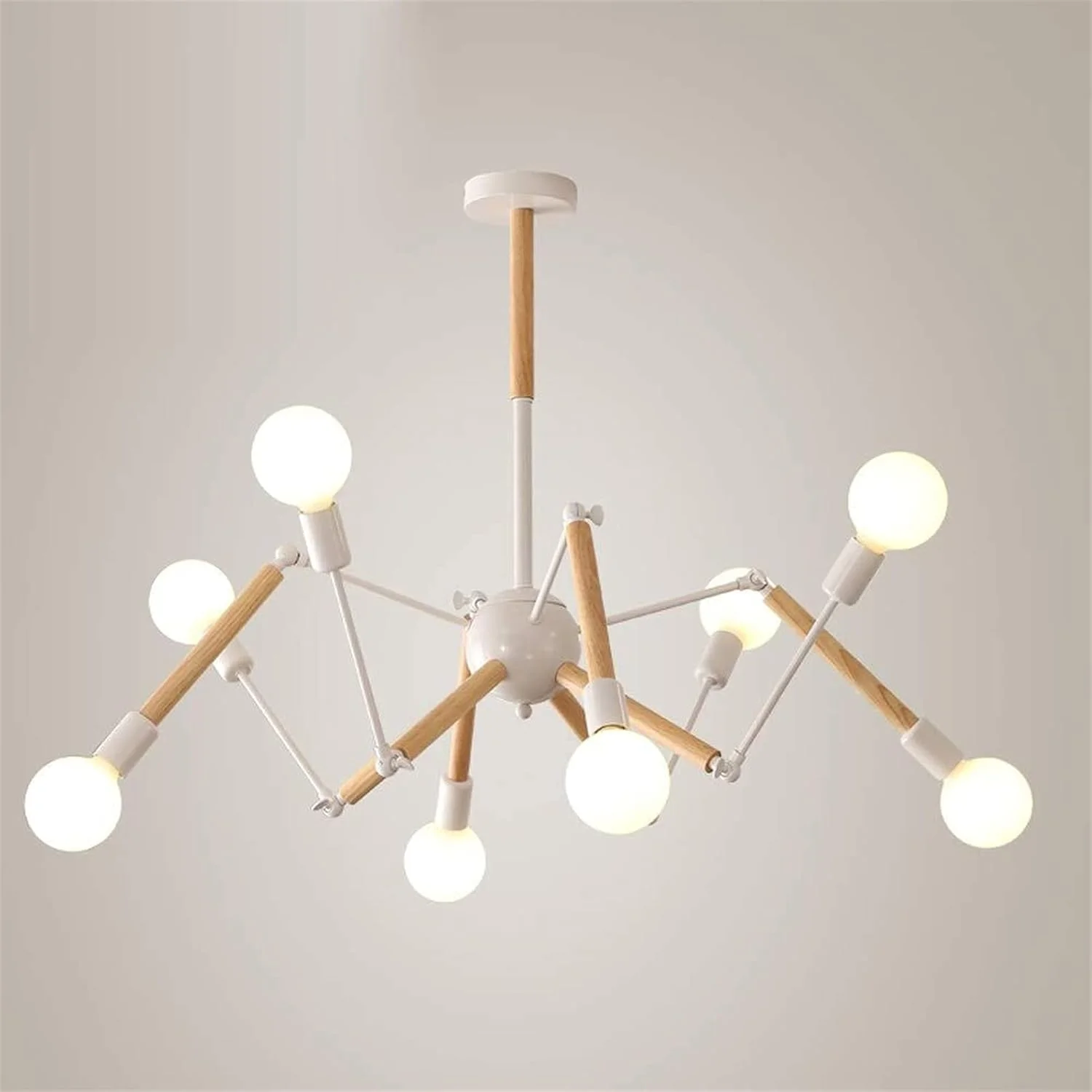 لوستر، لوستر مدرن عنکبوتی از جنس چوب جامد و آهن فرفورژه مناسب برای روشنایی اتاق نشیمن و اتاق غذاخوری