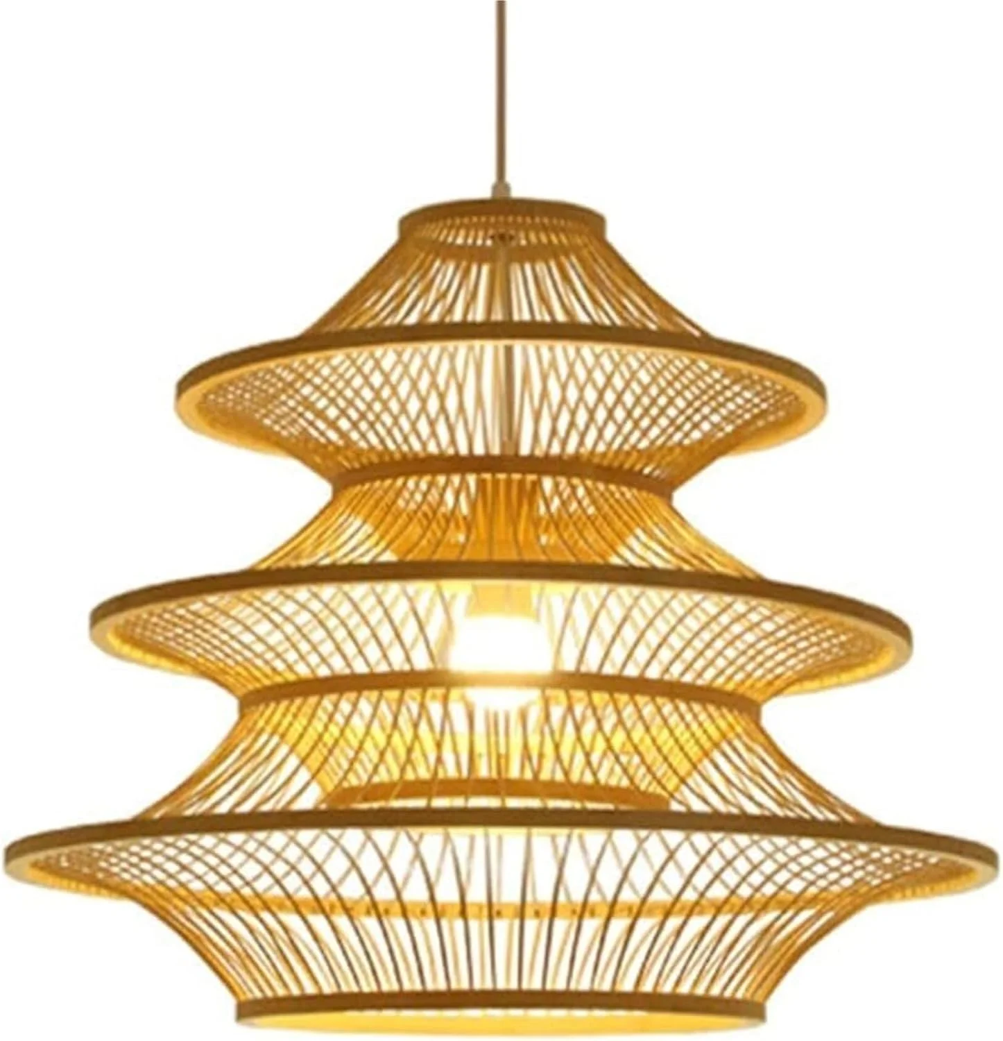 لوستر حصیری چند لایه به سبک بوهو، آویز سبدی بافتنی، قفس راتان، چراغ آویز بافته شده توخالی