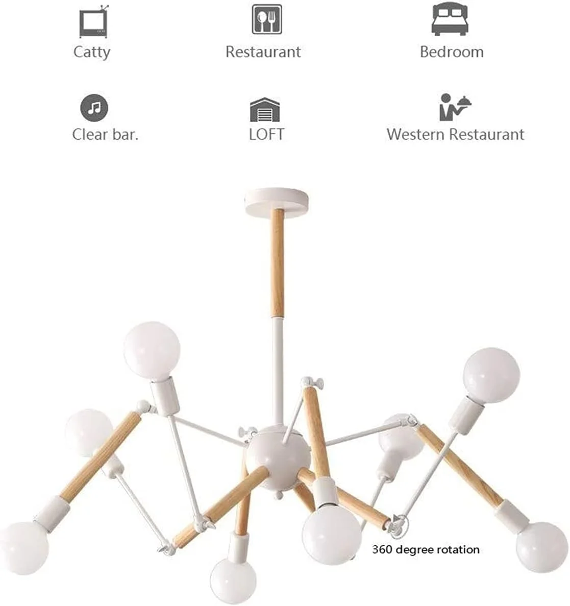 لوستر، لوستر مدرن عنکبوتی از جنس چوب جامد و آهن فرفورژه مناسب برای روشنایی اتاق نشیمن و اتاق غذاخوری