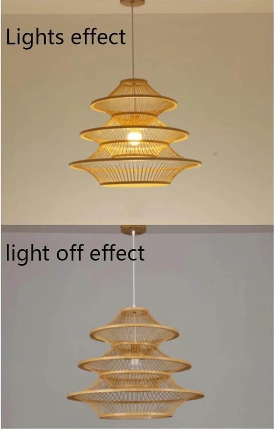 لوستر حصیری چند لایه به سبک بوهو، آویز سبدی بافتنی، قفس راتان، چراغ آویز بافته شده توخالی