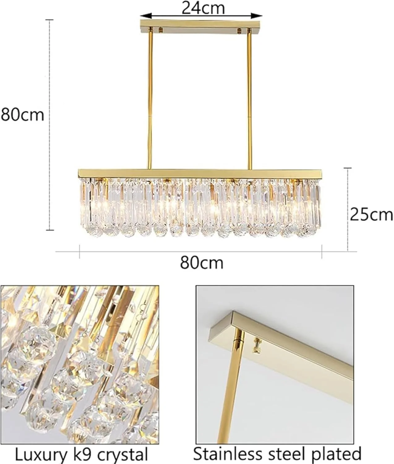 لوستر کریستالی مدرن مستطیلی K9 طرح قطره باران، آویز خطی معاصر مناسب برای اتاق نشیمن، اتاق غذاخوری و جزیره آشپزخانه