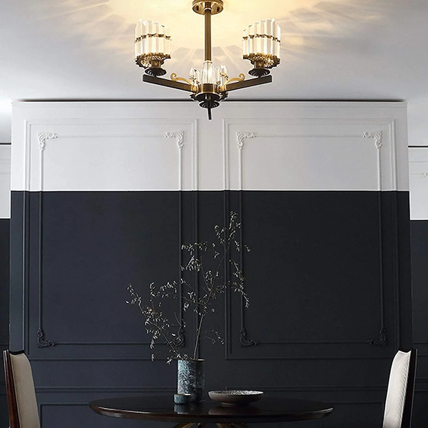 لوستر کریستالی مشکی، چراغ آویز با حباب شیشه ای، لوستر مدرن آویز سقفی، چراغ آویز فلزی برای اتاق ناهارخوری، اتاق نشیمن، آشپزخانه - مشکی