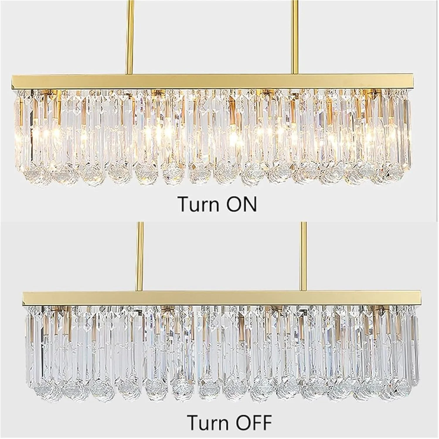 لوستر کریستالی مدرن مستطیلی K9 طرح قطره باران، آویز خطی معاصر مناسب برای اتاق نشیمن، اتاق غذاخوری و جزیره آشپزخانه