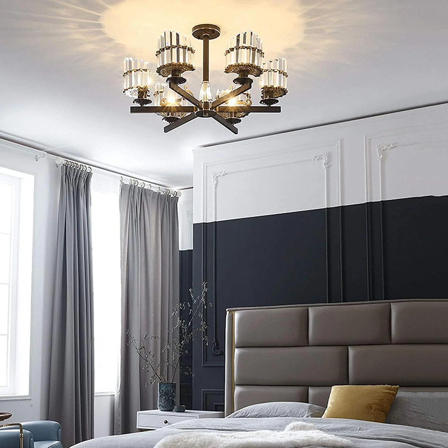 لوستر کریستالی مشکی، چراغ آویز با حباب شیشه ای، لوستر مدرن آویز سقفی، چراغ آویز فلزی برای اتاق ناهارخوری، اتاق نشیمن، آشپزخانه - مشکی