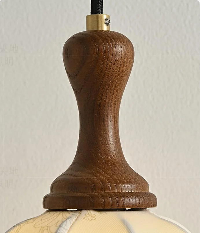 چراغ آویز گلدار به سبک فرانسوی وینتیج - چراغ آویز پارچه ای و چوبی اواسط قرن برای جزیره آشپزخانه، اتاق غذاخوری، نشیمن و اتاق خواب