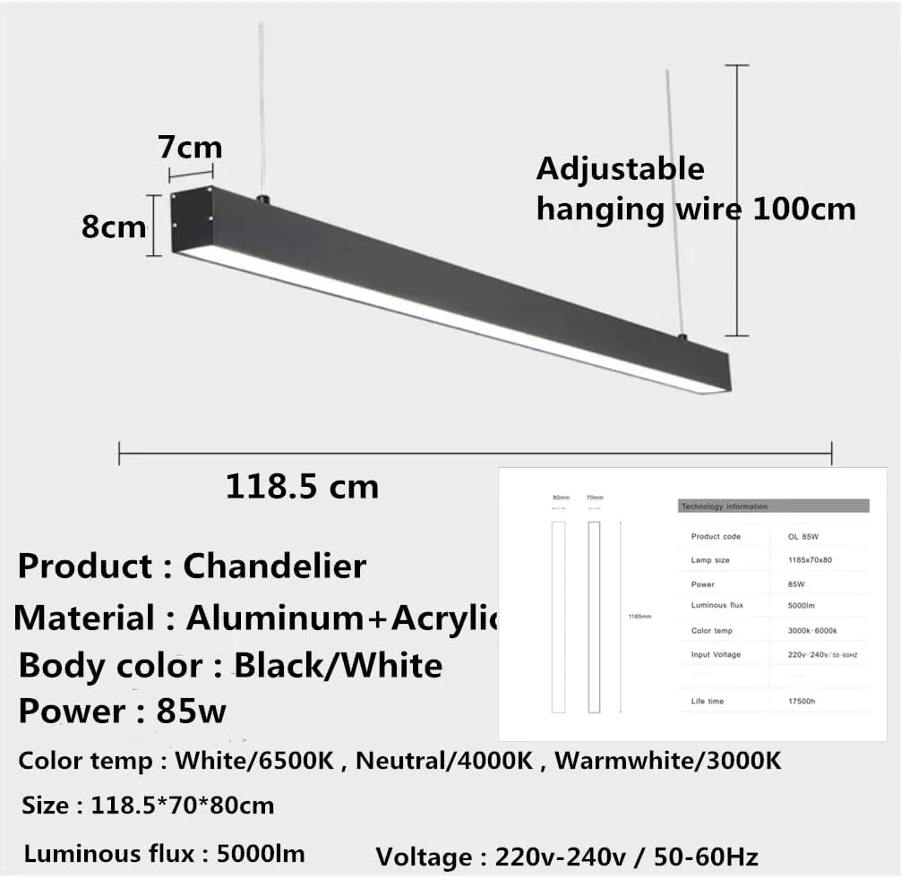 چراغ خطی ال ای دی 85 وات، چراغ آویز خطی مناسب برای دفتر کار، لوستر اداری، چراغ خطی ال ای دی سقفی، مناسب برای سوپرمارکت، مرکز خرید، راهروی مربع (سفید/6500) چراغ خطی ال ای دی 85 وات، چراغ آویز خطی مناسب برای دفتر کار، لوستر اداری، چراغ خطی ال ای دی سقفی، مناسب برای سوپرمارکت، مرکز خرید، راهروی مربع (سفید/6500)