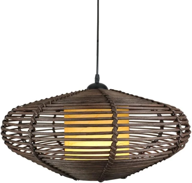 آباژور قفس حصیری چراغ آویز دست ساز به سبک آسیای جنوب شرقی لوستر بافته قهوه ای پایه چراغ های سقفی حصیری رستوران، لوستر