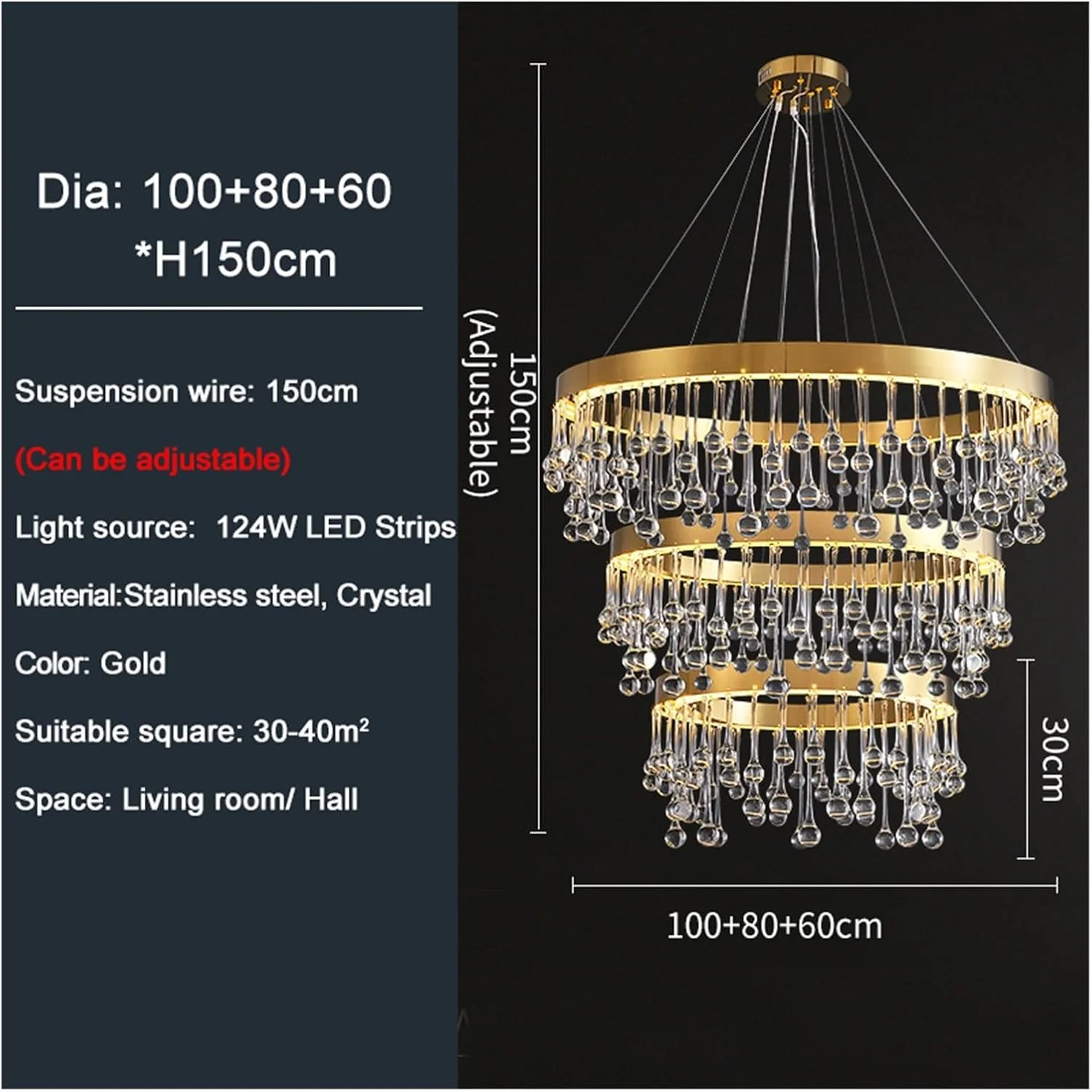 لوستر آویز ال ای دی مدرن گرد طلایی، چراغ کریستالی مناسب دکوراسیون لوکس منزل، دکور مدرن، نور گرم - قطر 60+80+100 سانتی متر لوستر آویز ال ای دی مدرن گرد طلایی، چراغ کریستالی مناسب دکوراسیون لوکس منزل، دکور مدرن، نور گرم - قطر 60+80+100 سانتی متر
