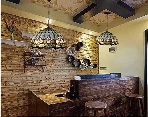 چراغ آویز سقفی دو شاخه به سبک تیفانی ویکتوریایی با سایه 16 اینچی، چند رنگ