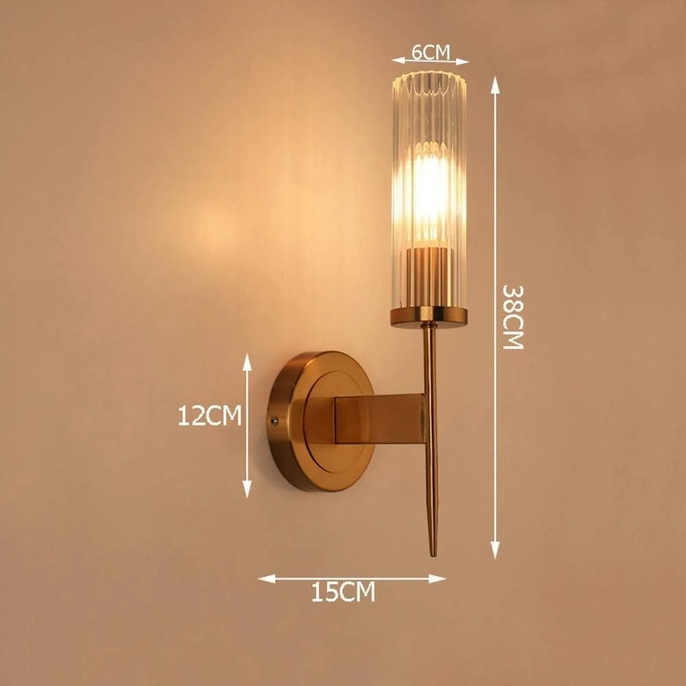 چراغ دیواری تک شعله طلایی مدرن AFN LIGHTINGS با حباب شیشه ای استوانه ای شفاف، چراغ دیواری برنجی برس خورده وینتیج مناسب حمام، راهرو، آشپزخانه - طلایی 12x40 سانتی متر (5x16 اینچ) چراغ دیواری تک شعله طلایی مدرن AFN LIGHTINGS با حباب شیشه ای استوانه ای شفاف، چراغ دیواری برنجی برس خورده وینتیج مناسب حمام، راهرو، آشپزخانه - طلایی 12x40 سانتی متر (5x16 اینچ)