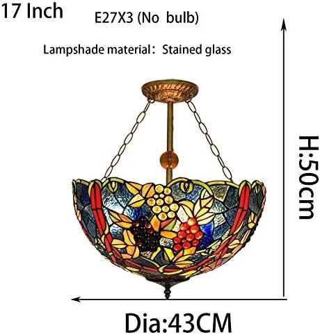 چراغ آویز سقفی سه شاخه طرح تیفانی، سبک ویکتوریایی، طرح انگور، مدل وارونه، با سرپیچ E27
