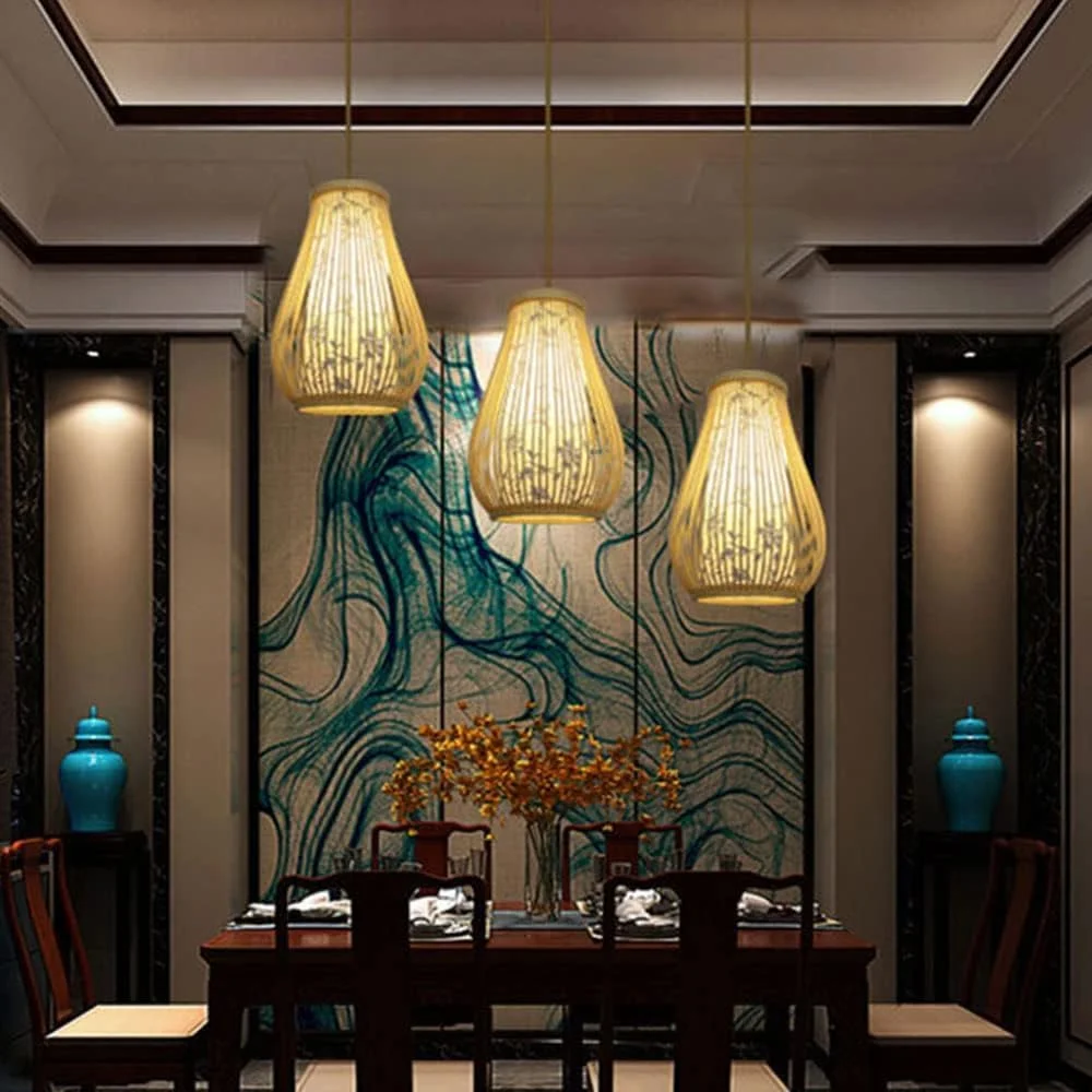 آباژور کاغذی، چراغ آویز کرم رنگ، لوستر حصیری به سبک چینی، سبد بافتنی، لوستر توخالی، قفس حصیری، دکوراسیون منزل، چراغ سقفی آویز، لوستر