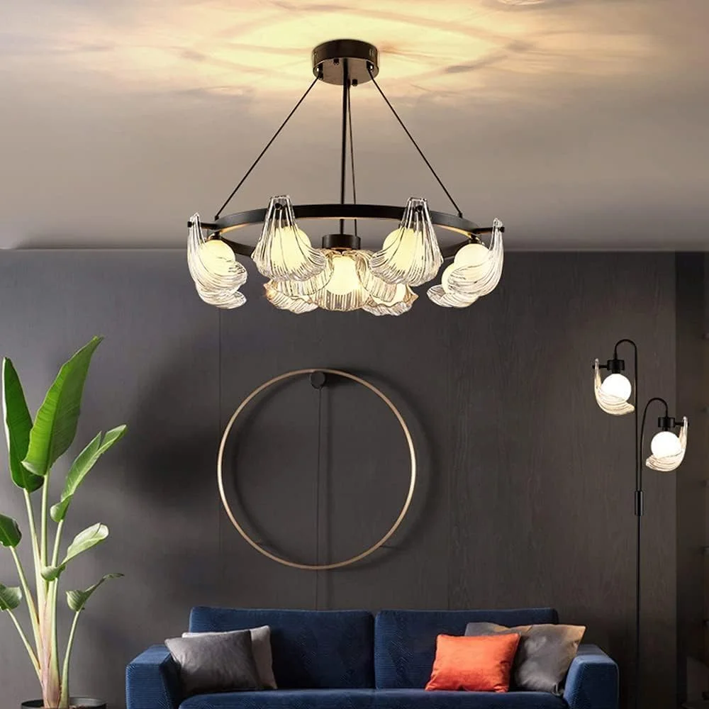 لوستر مدرن شل اروپای شمالی اتاق ناهارخوری اتاق خواب چراغ های آویز شیشه ای کریستالی ال ای دی اتاق ناهارخوری چراغ های آویز سه رنگ مد روز، دکور مدرن، تک رنگ - 9 چراغ