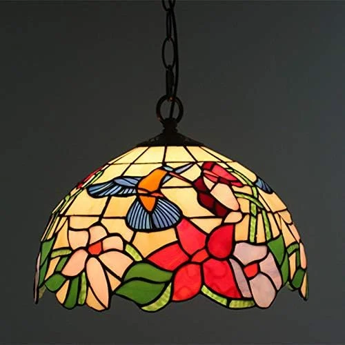 چراغ آویز تیفانی طرح روستایی، چراغ آویز سقفی شیشه ای رنگی وینتیج، لوستر آباژور E27 برای روشنایی اتاق خواب، اتاق نشیمن، جزیره آشپزخانه