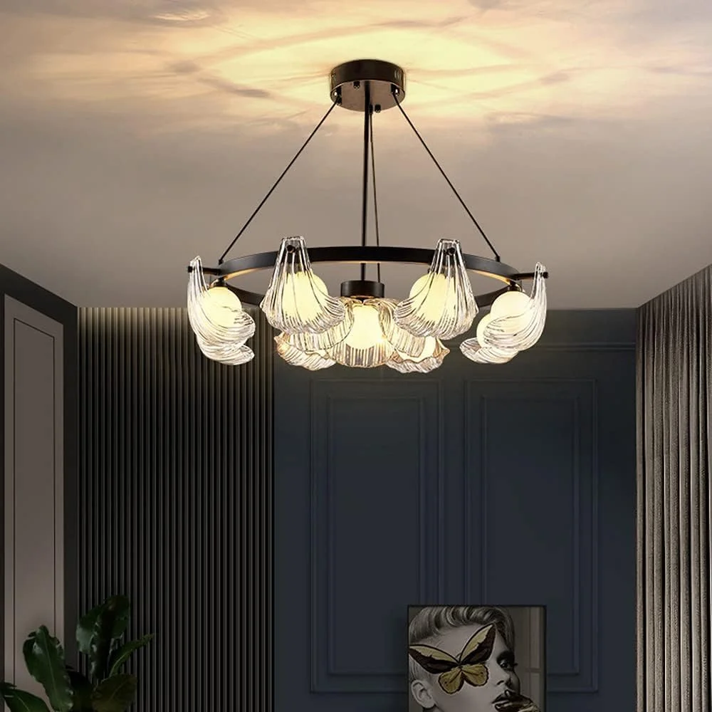 لوستر مدرن شل اروپای شمالی اتاق ناهارخوری اتاق خواب چراغ های آویز شیشه ای کریستالی ال ای دی اتاق ناهارخوری چراغ های آویز سه رنگ مد روز، دکور مدرن، تک رنگ - 9 چراغ