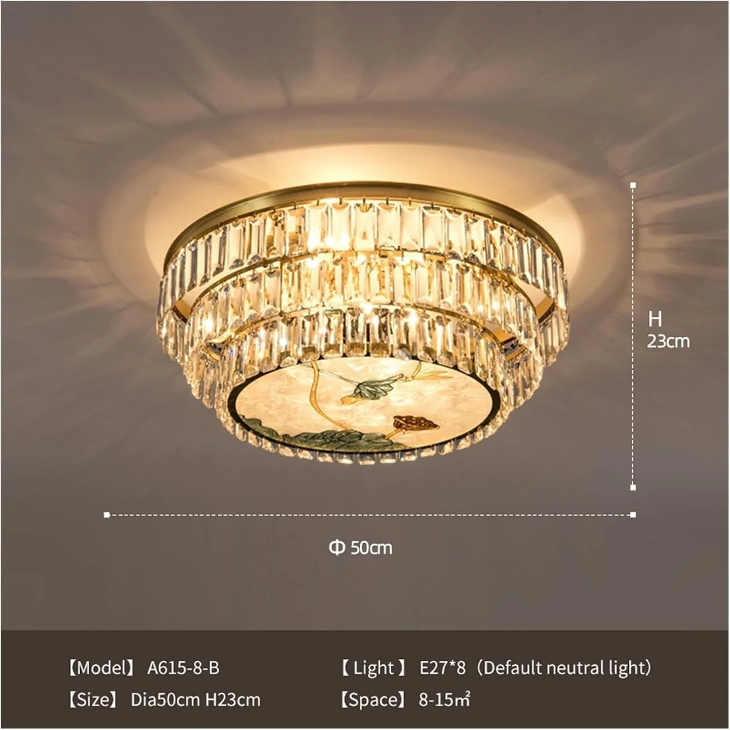 لوستر سقفی گرد رنگی لوکس LED طلایی اتاق خواب ناهار خوری مطالعه نور زینتی داخلی لوستر کریستالی، دکور مدرن، تک رنگ - 8 چراغ